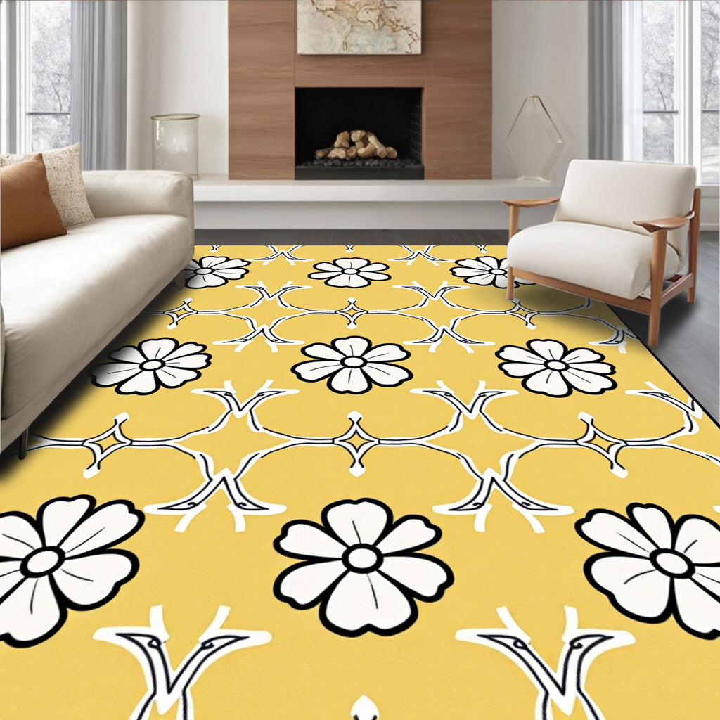 Classic Yellow Floral Silhouette Rug