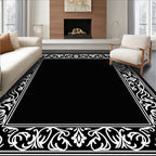 Ornate Floral Scrollwork Border Design Rug