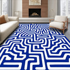 Bold Blue White Maze Pattern Rug