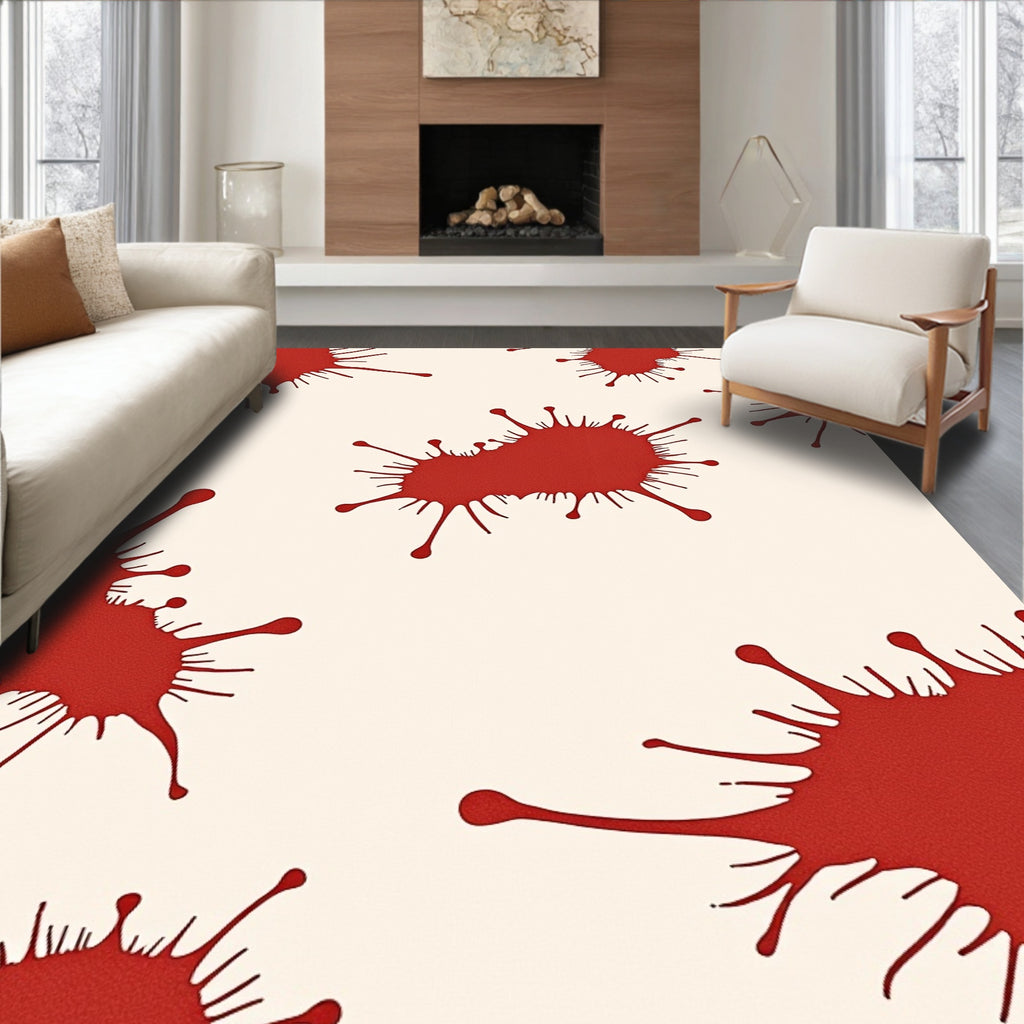 Bold Red Splatter Abstract Design Rug