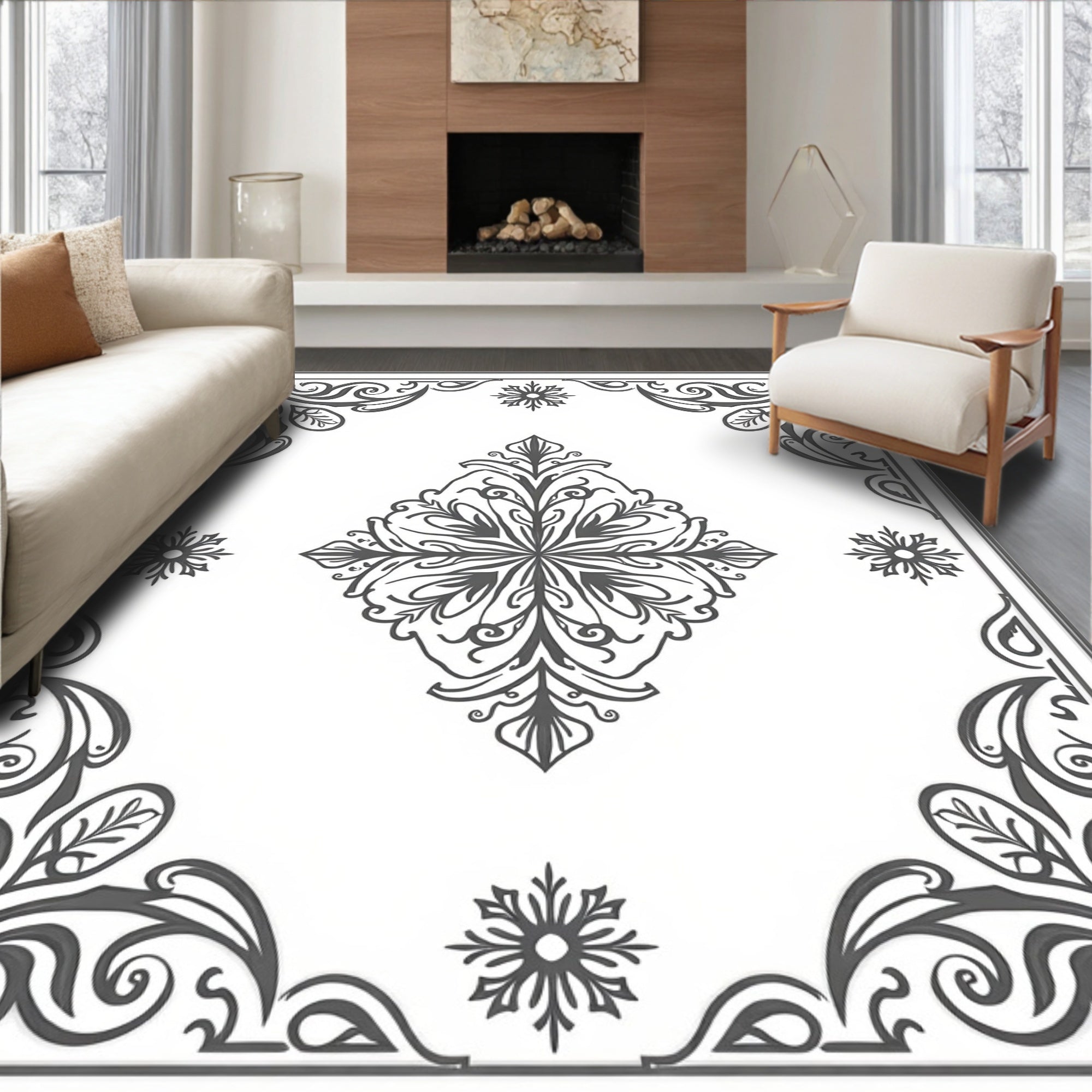 Ornate Floral With Scrollwork Accent Rug
