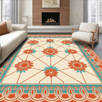 Vintage Floral Patterned Geometric Rug