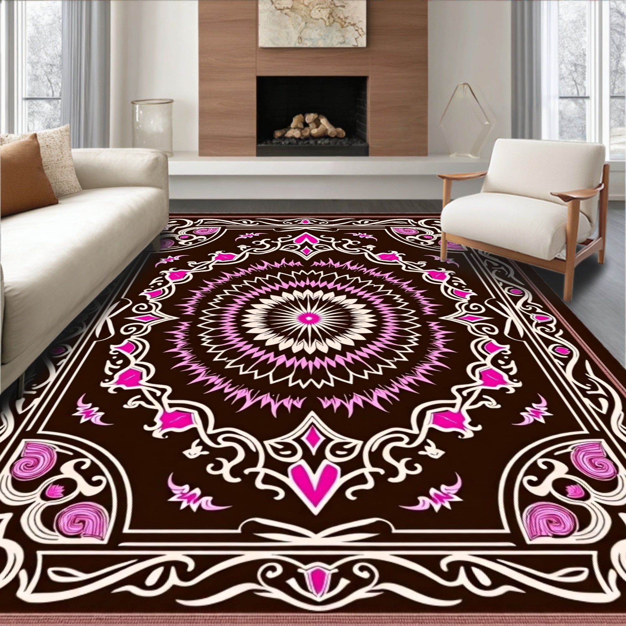 Vibrant Floral Mandala Inspired Design Rug