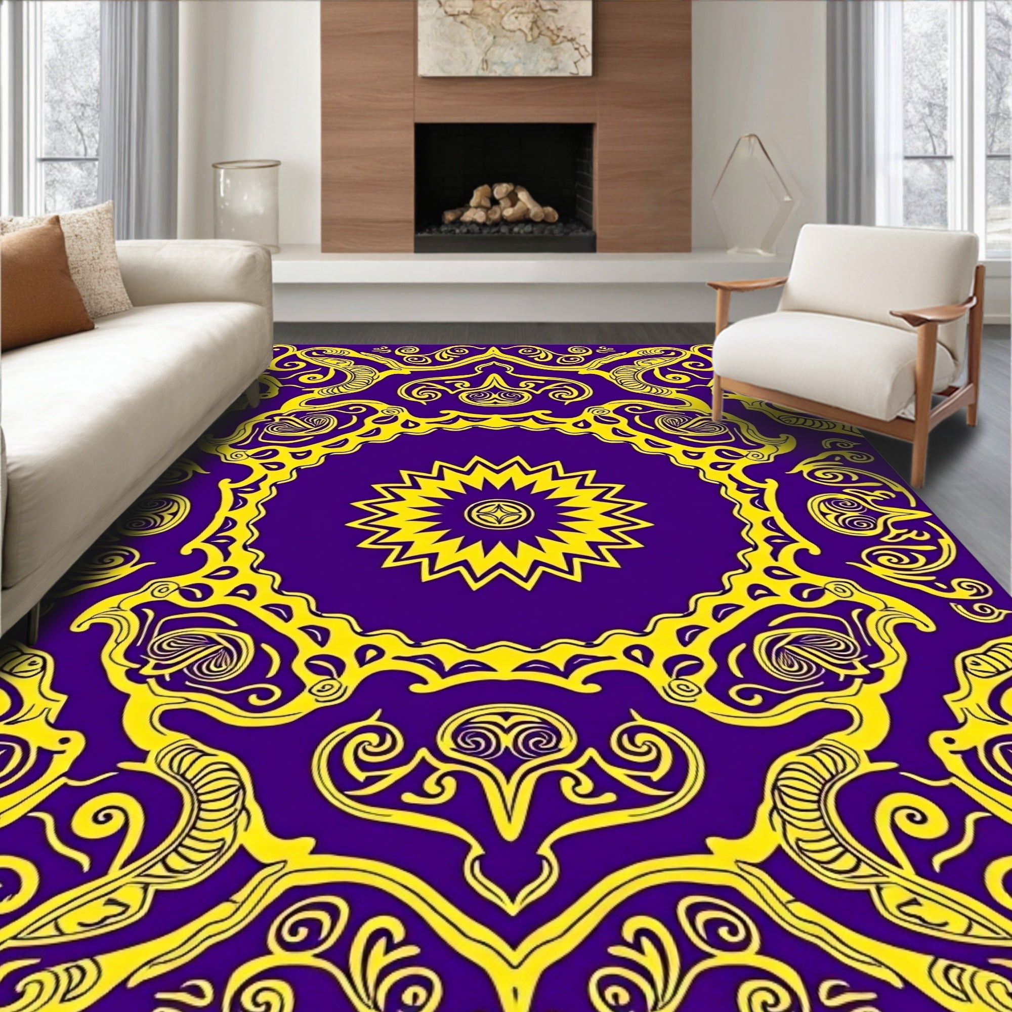 Purple And Yellow Intricate Mandala Rug