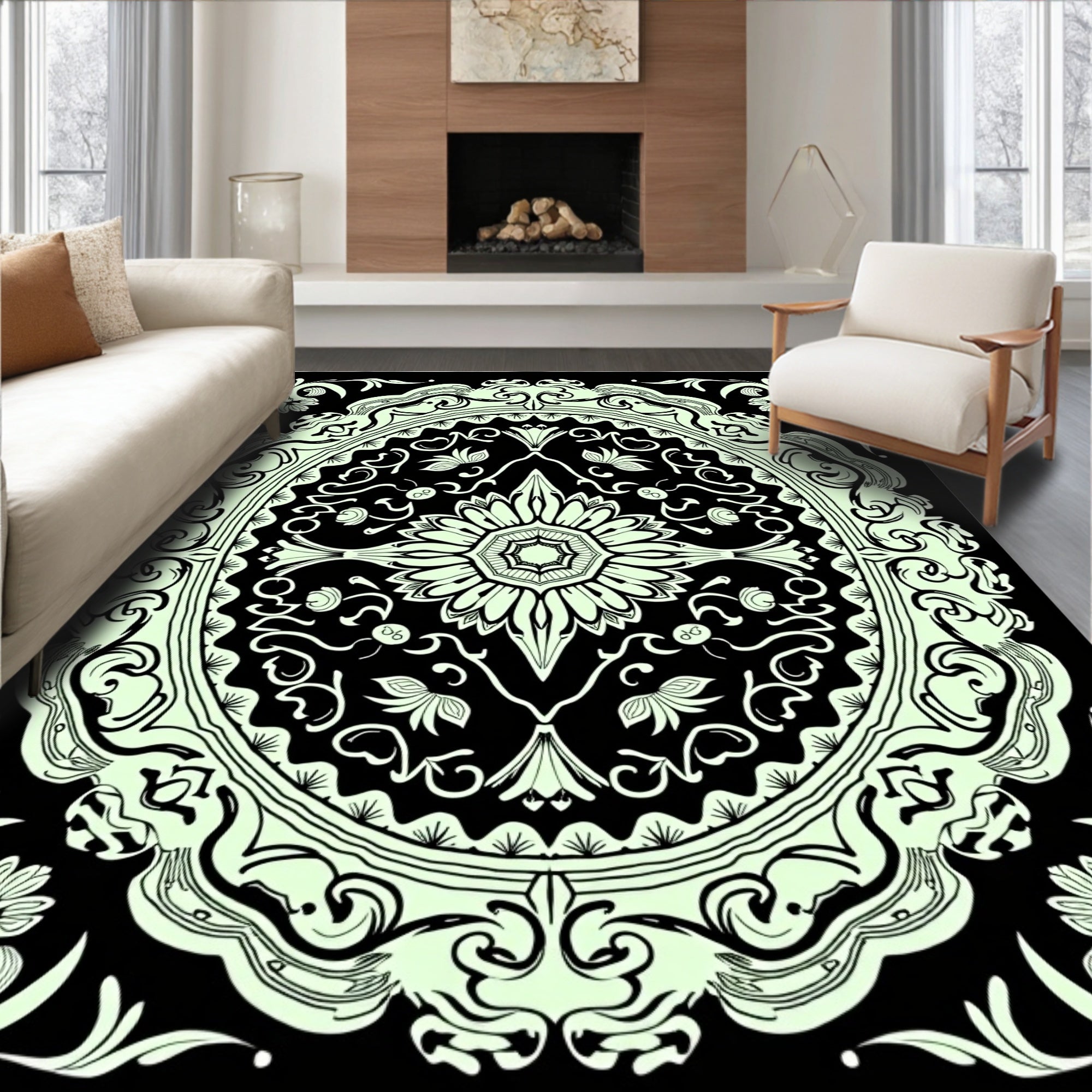 Ornate Floral Mandala Print Rug
