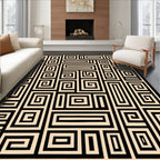Geometric Black Cream Maze Design Rug