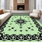 Ornate Floral Mandala Black Light Green Rug