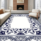 Intricate Indigo Floral Border Design Rug