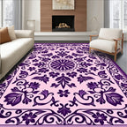 Ornate Violet Pink Floral Design Rug