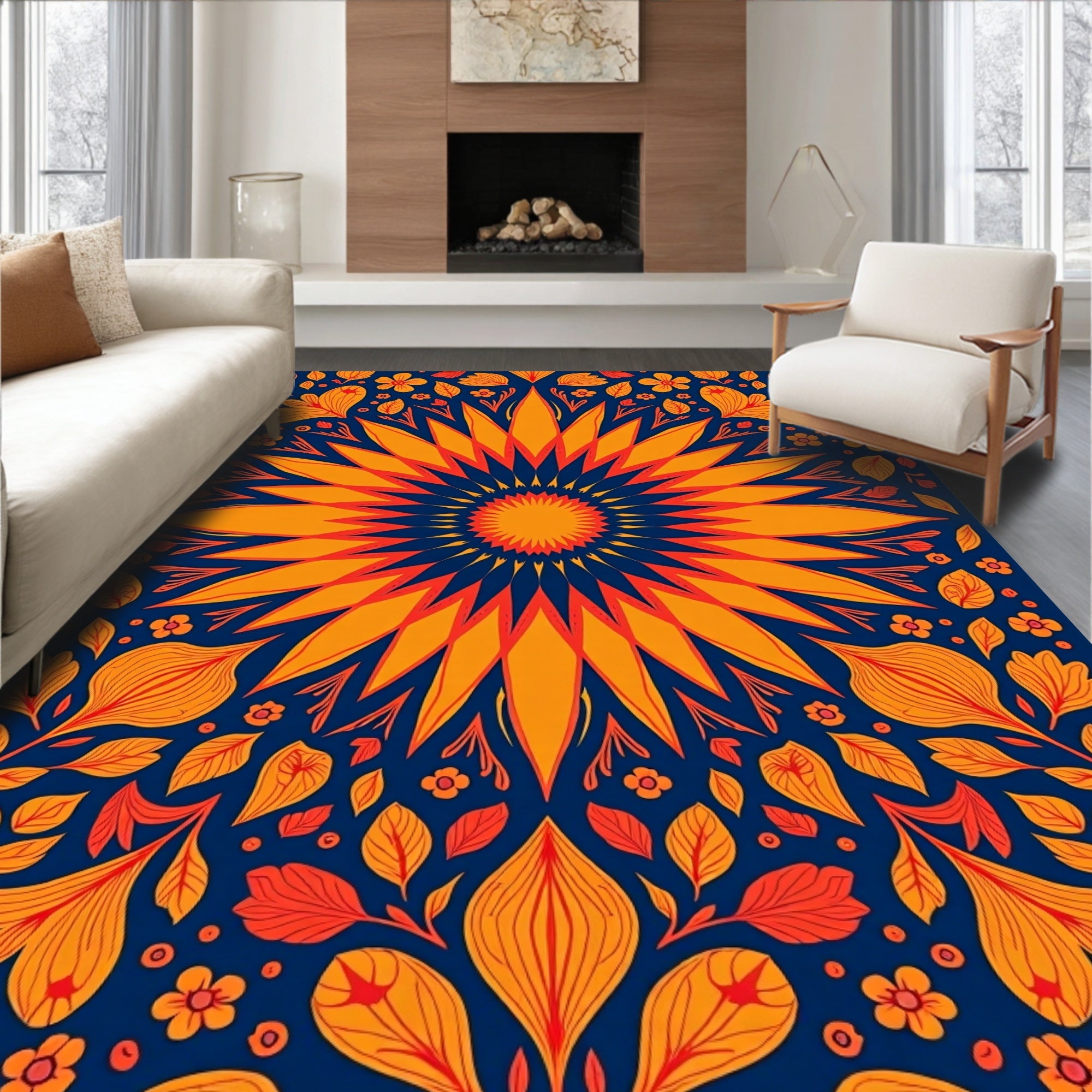 Vibrant Sunburst Floral Pattern Rug