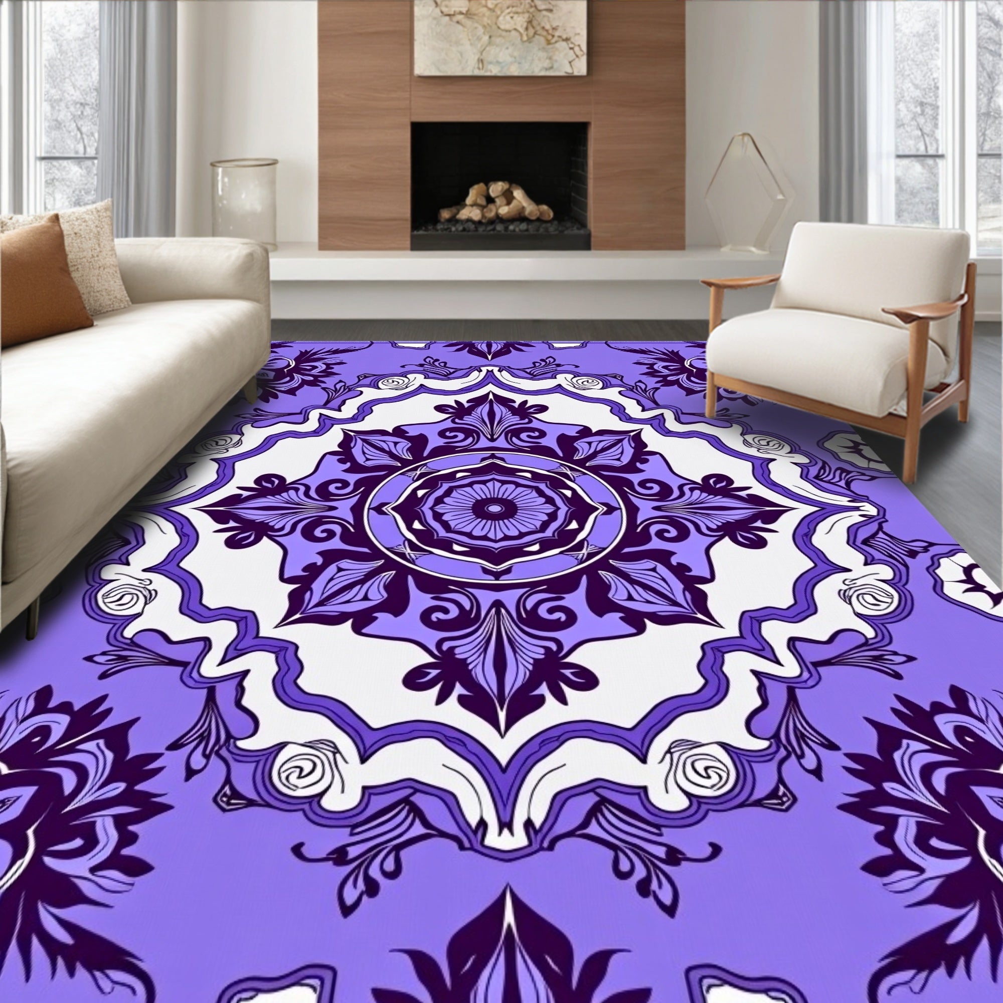 Lavender Floral Mandala Pattern Rug