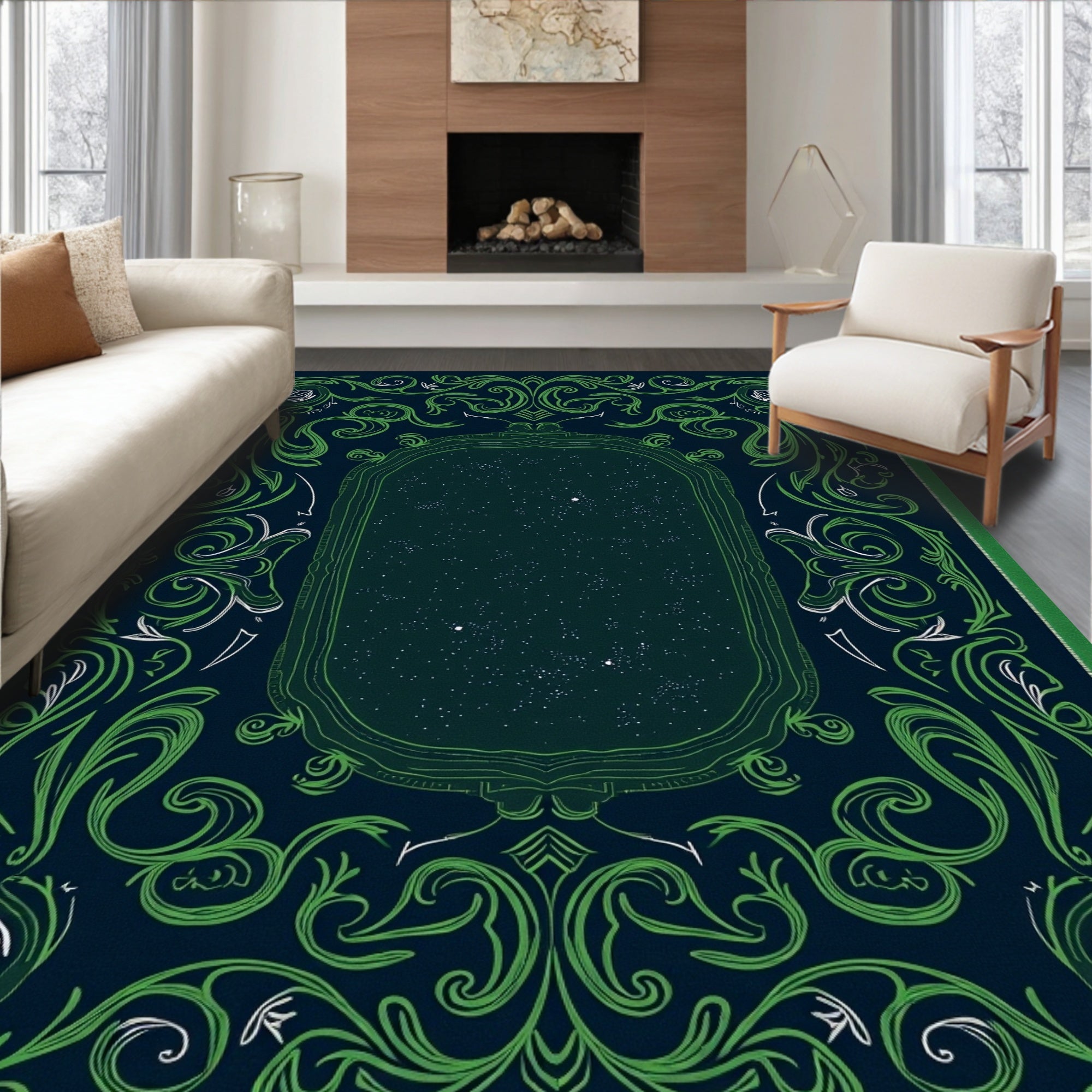 Vintage Starry Night Floral Vine Rug