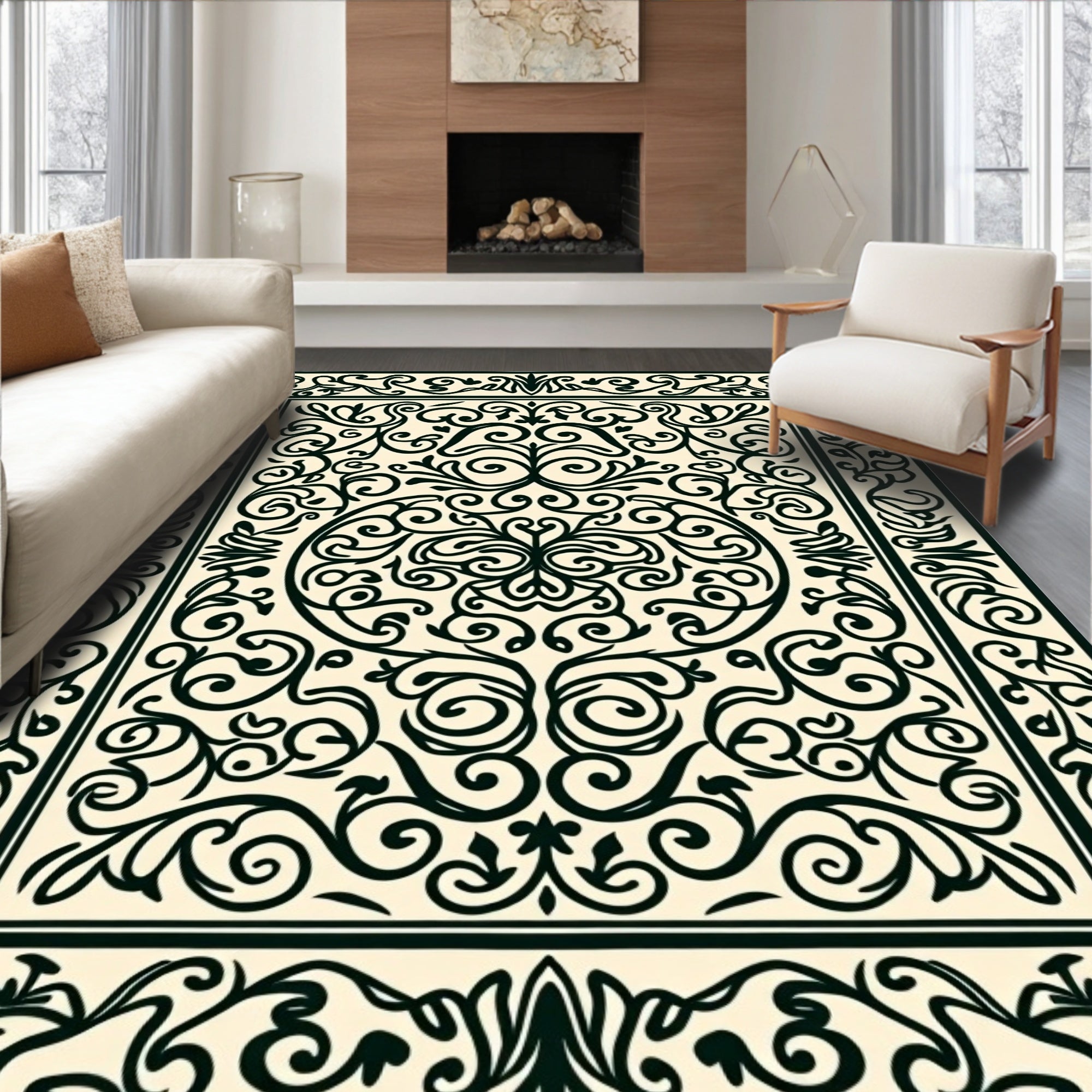 Classic Swirl Floral Scroll Pattern Rug