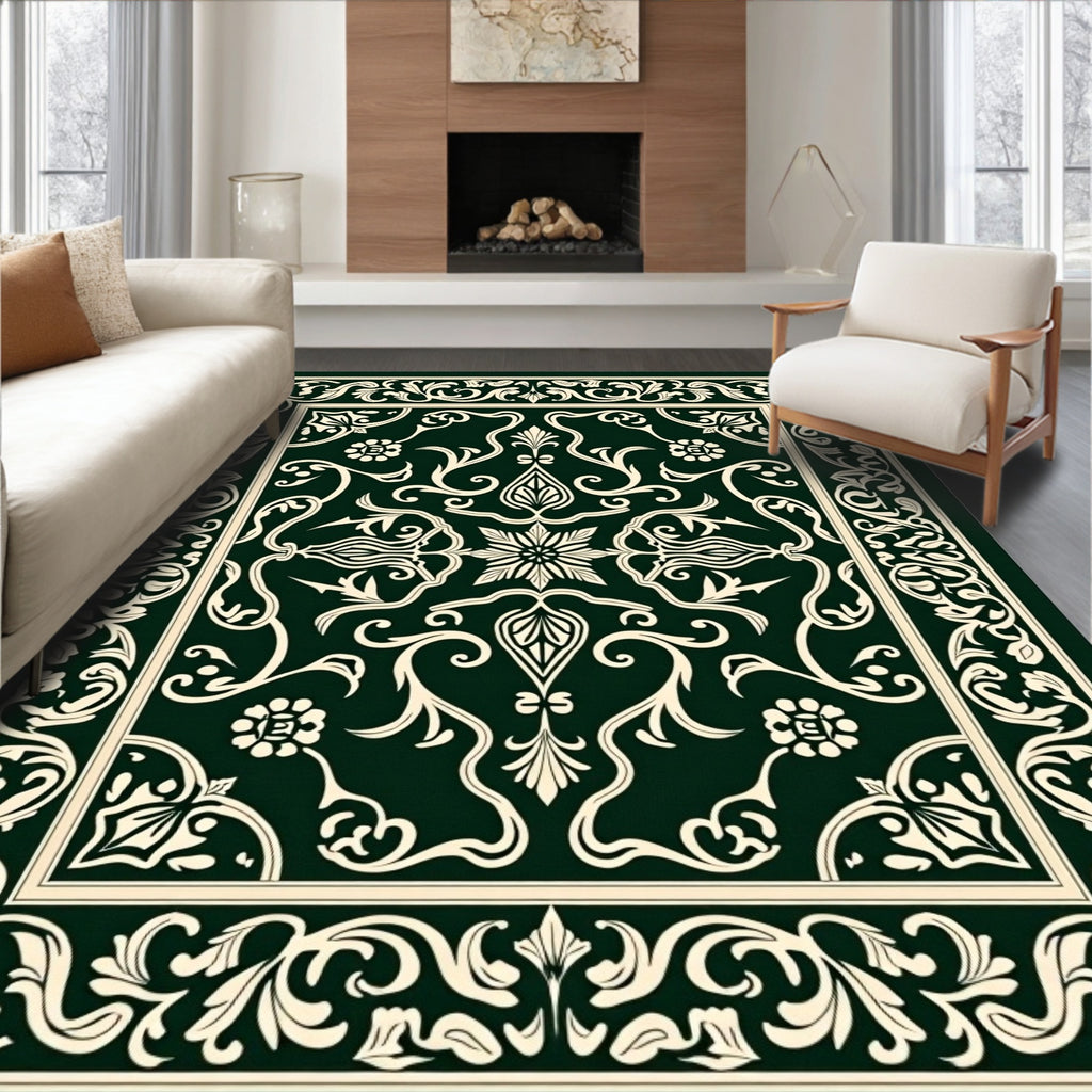 Dark Green Traditional Floral Motif Rug