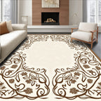 Floral Swirls Brown Cream Ornament Rug