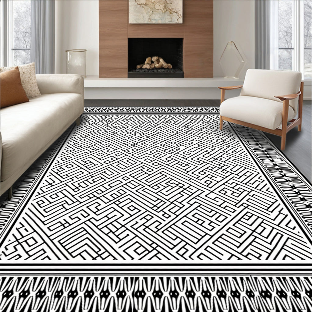 Intricate Maze Bordered Pattern Rug