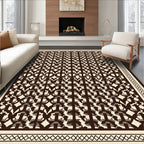 Dark Brown Cream Intricate Geometric Pattern Rug