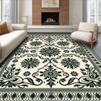Classic Black Floral Scrollwork Pattern Rug