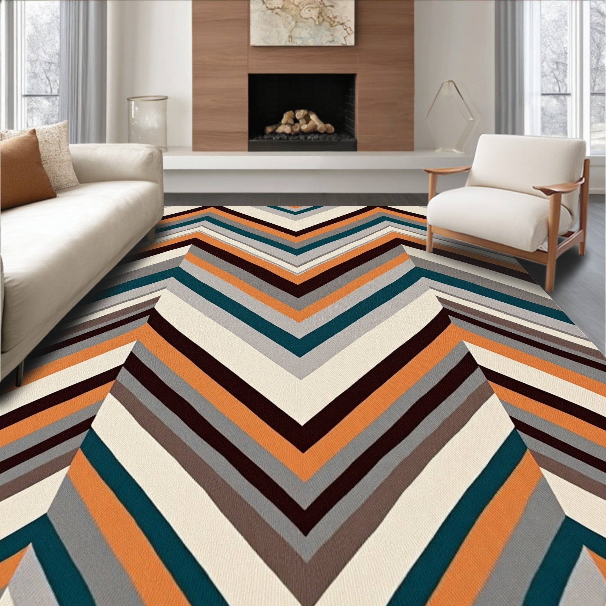 Multi Color Chevron Stripped Contemporary Rug