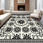 Black White Floral Patterned Rug