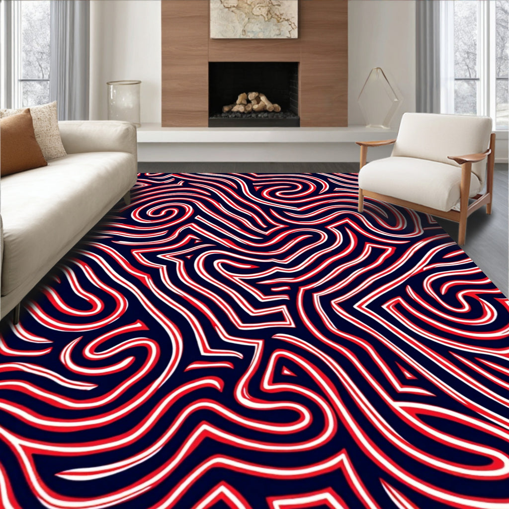 Navajo Red White Wavy Maze Rug