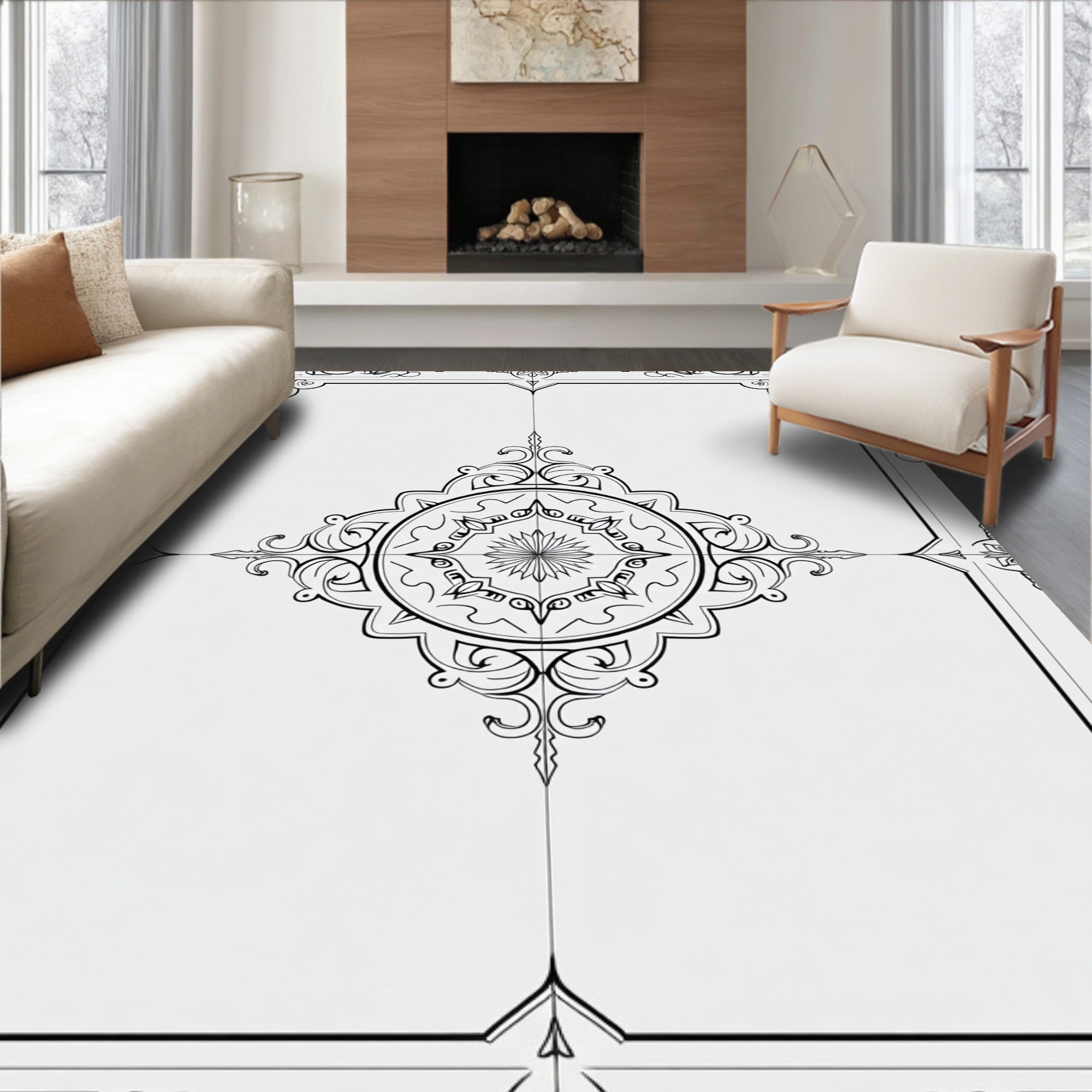 Classic Mandala Outline Art Rug