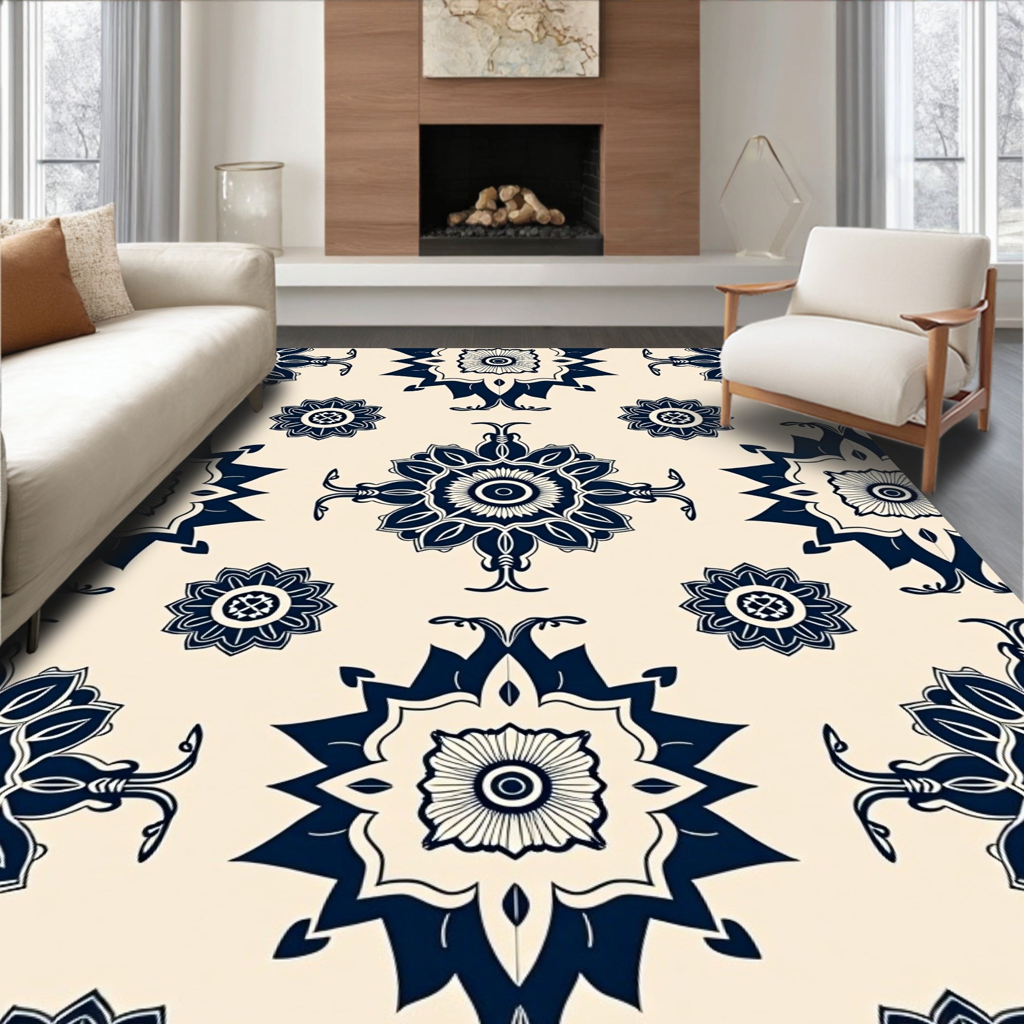 Ornate Floral Medallion Pattern Rug