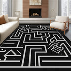 Abstract Lines Maze With Symbols Rug