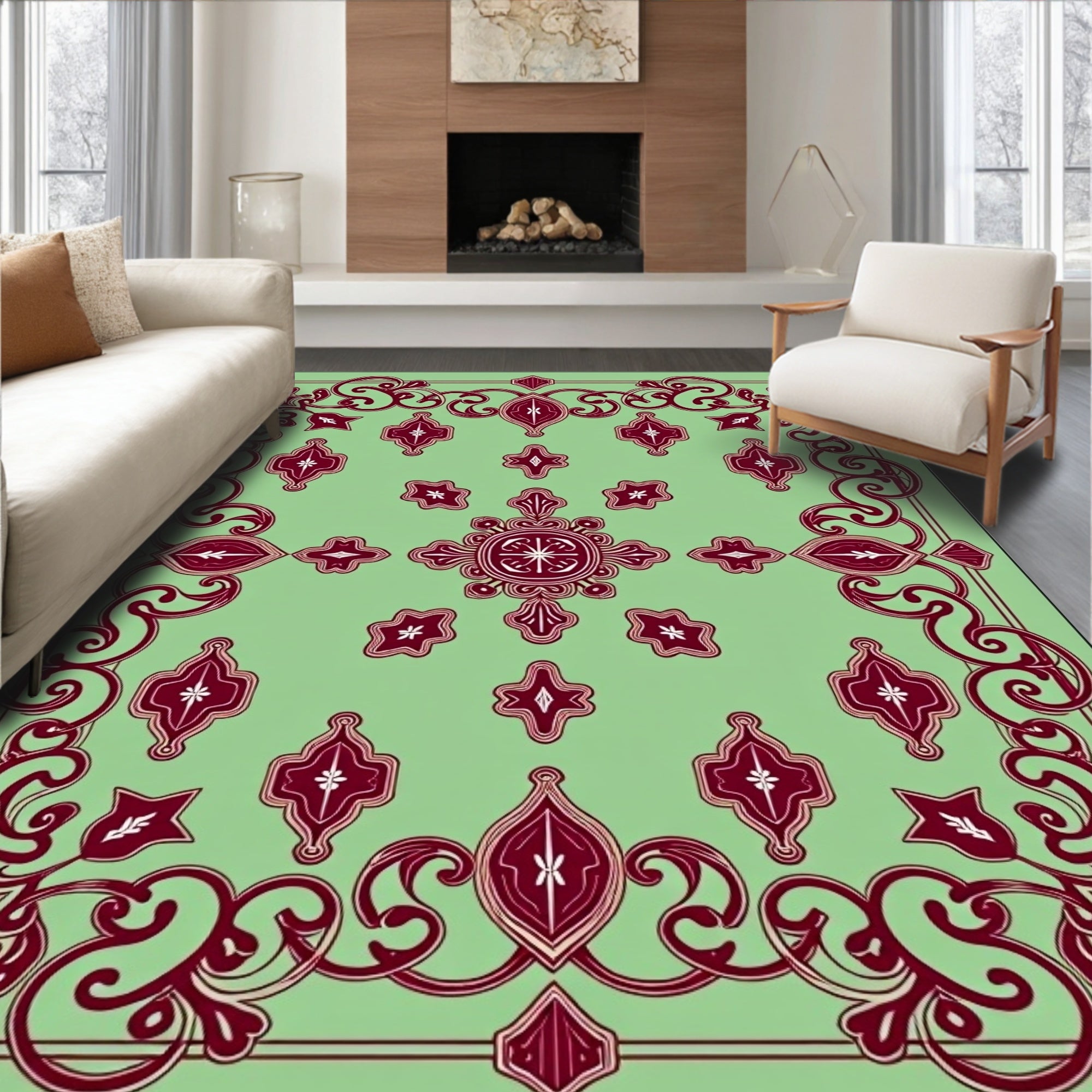 Elegant Red Geometric Floral Pattern Rug