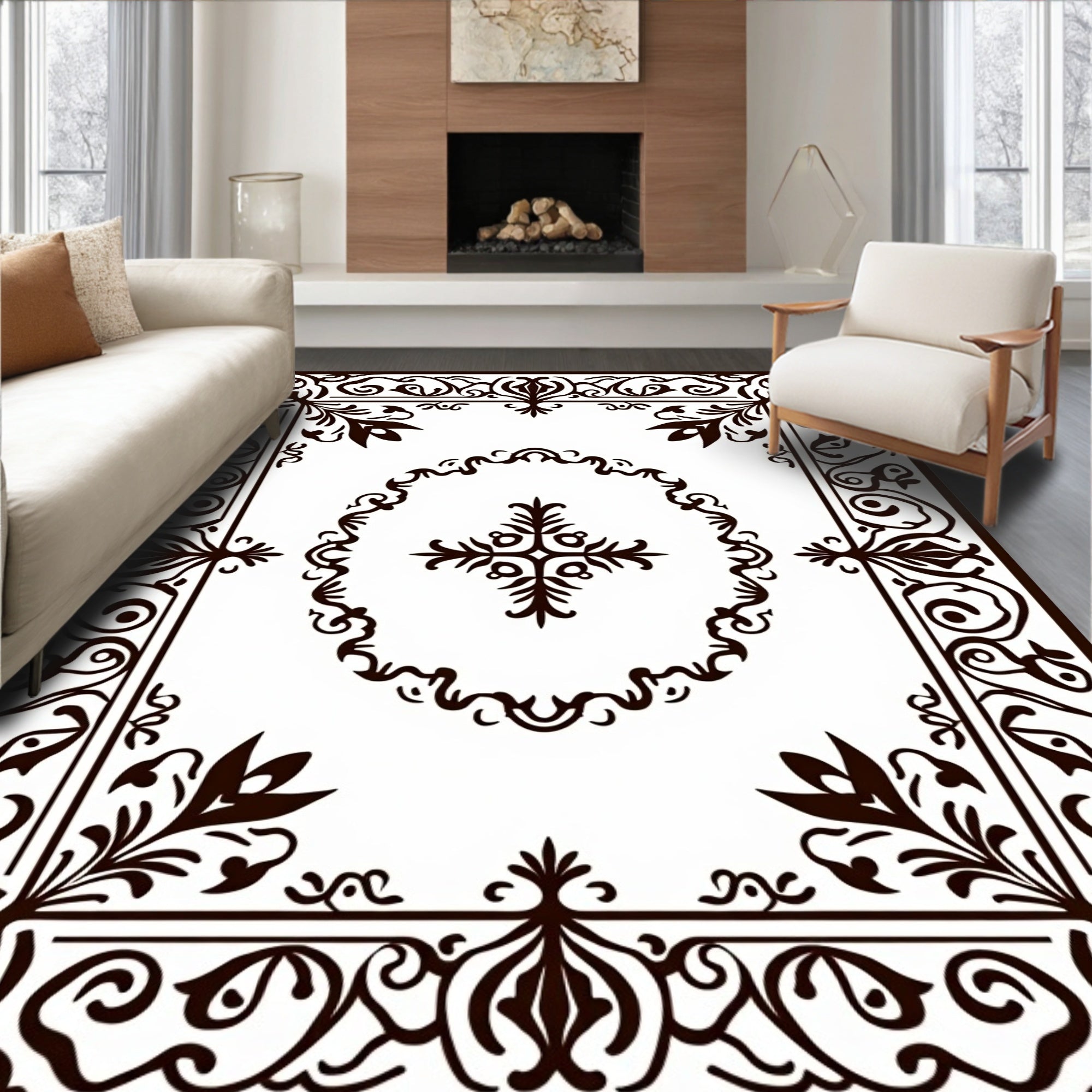 Intricate Floral Border Pattern Rug