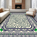 Maze Patterned Deep Blue Green Rug