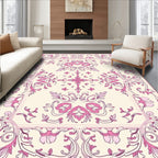Pink Floral Scrollwork Border Design Rug