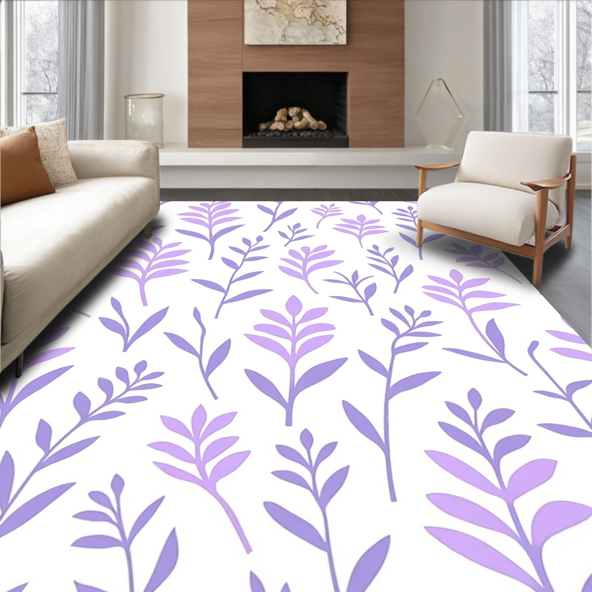 Purple Lavender Branches Pattern Rug