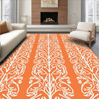 Ornate White Leafy Vine Pattern Rug