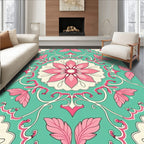 Ornate Pink Floral Vine Design Rug