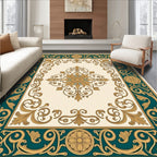 Ornate Teal Gold Floral Pattern Rug