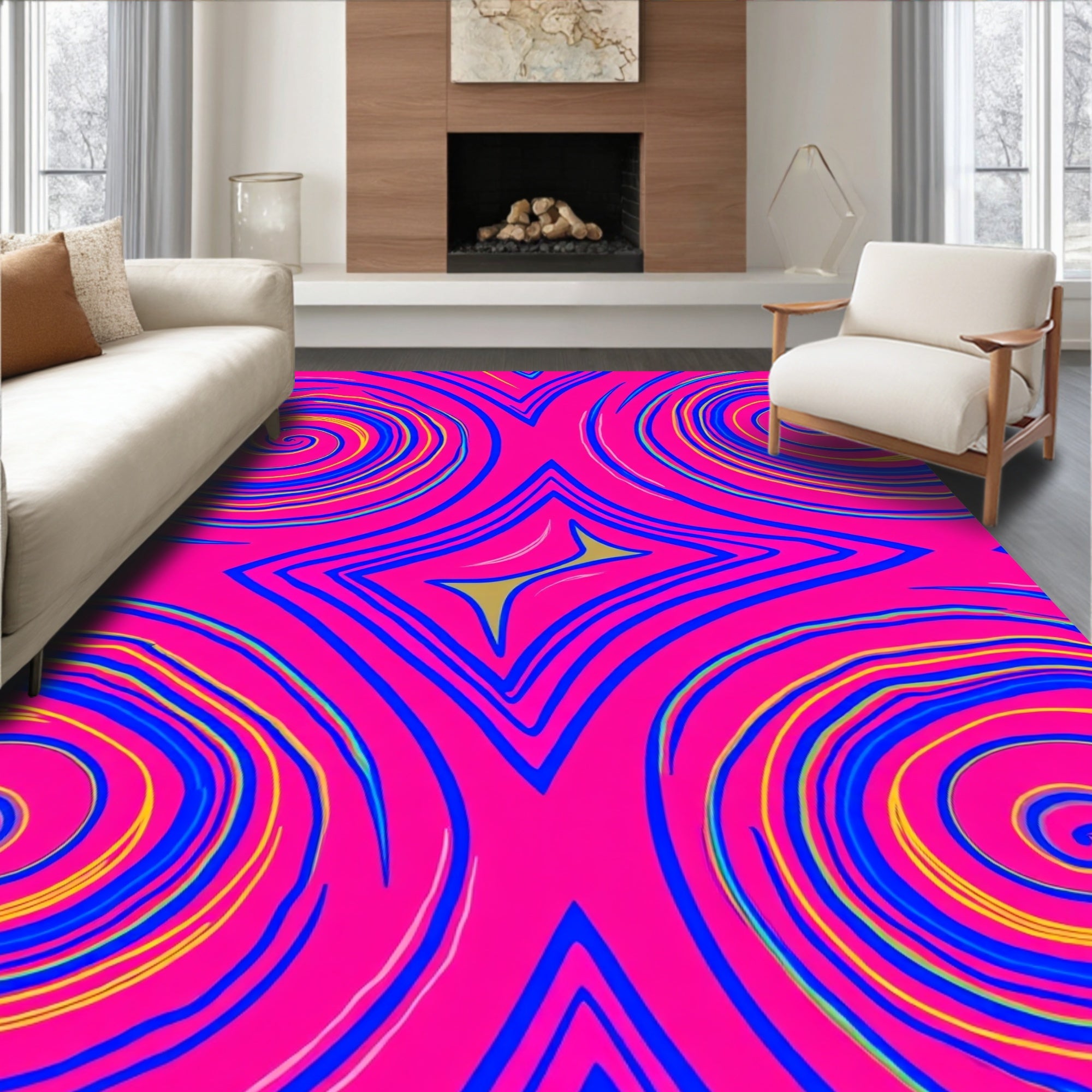 Bold Abstract Swirl Star Pattern Rug