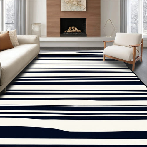 Abstract Navy And White Striped Pattern Rug