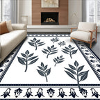 Dark Leaf Branch Patterned Statement Rug