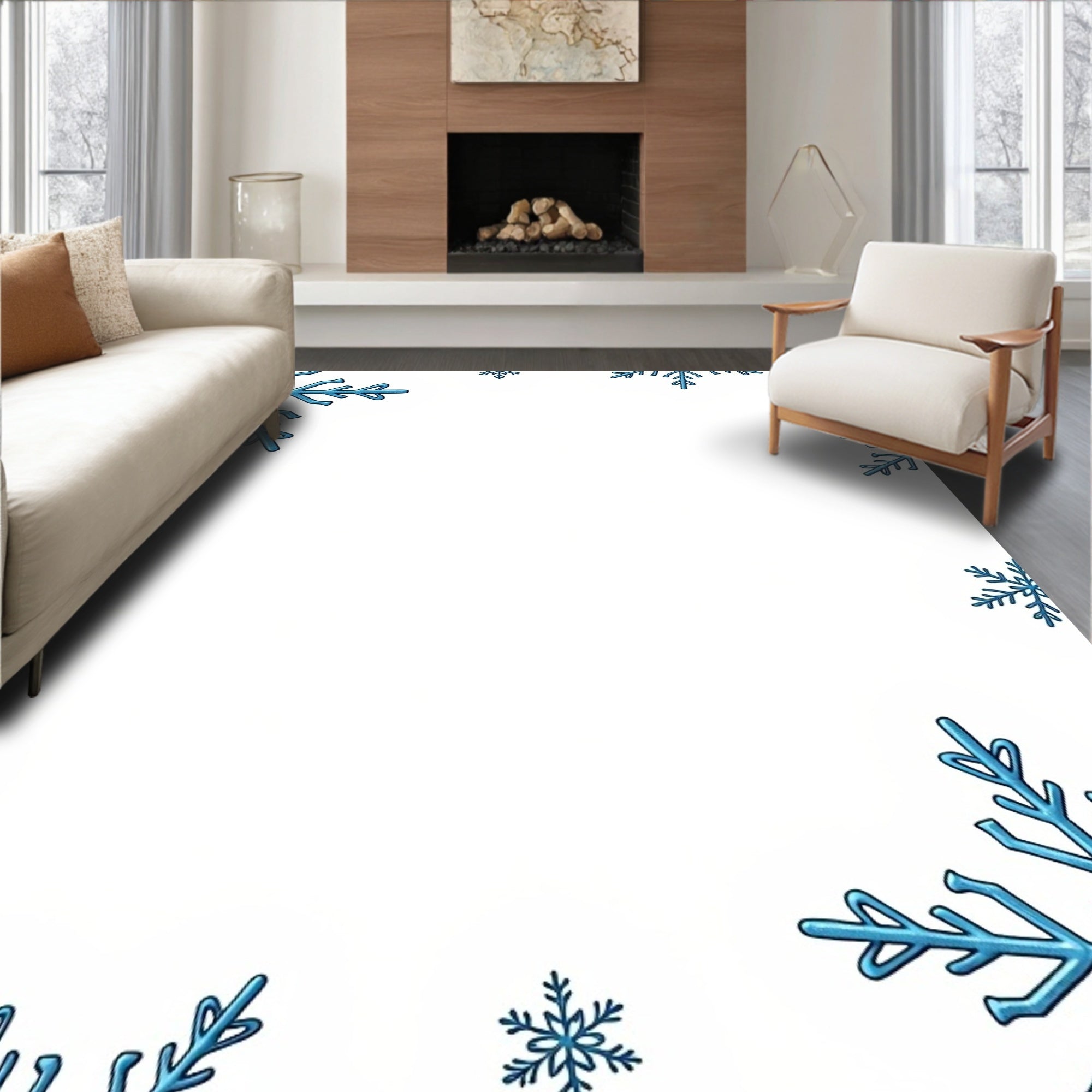 Cool Blue Snowflake Scatter Rug