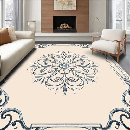 Art Nouveau Floral Mandala Scroll Pattern Rug