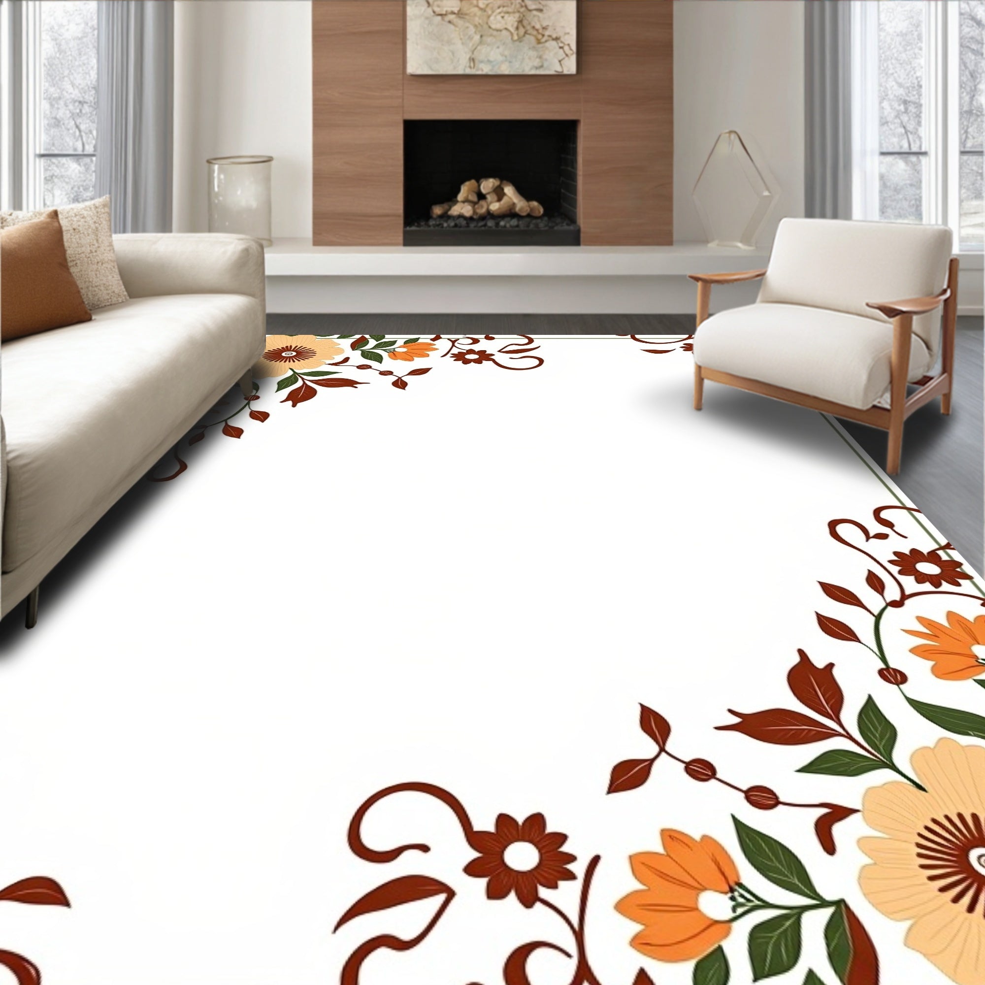 Floral Border With Warm Autumn Accents Rug