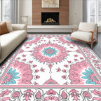 Pink Teal Floral Medallion Classic Rug