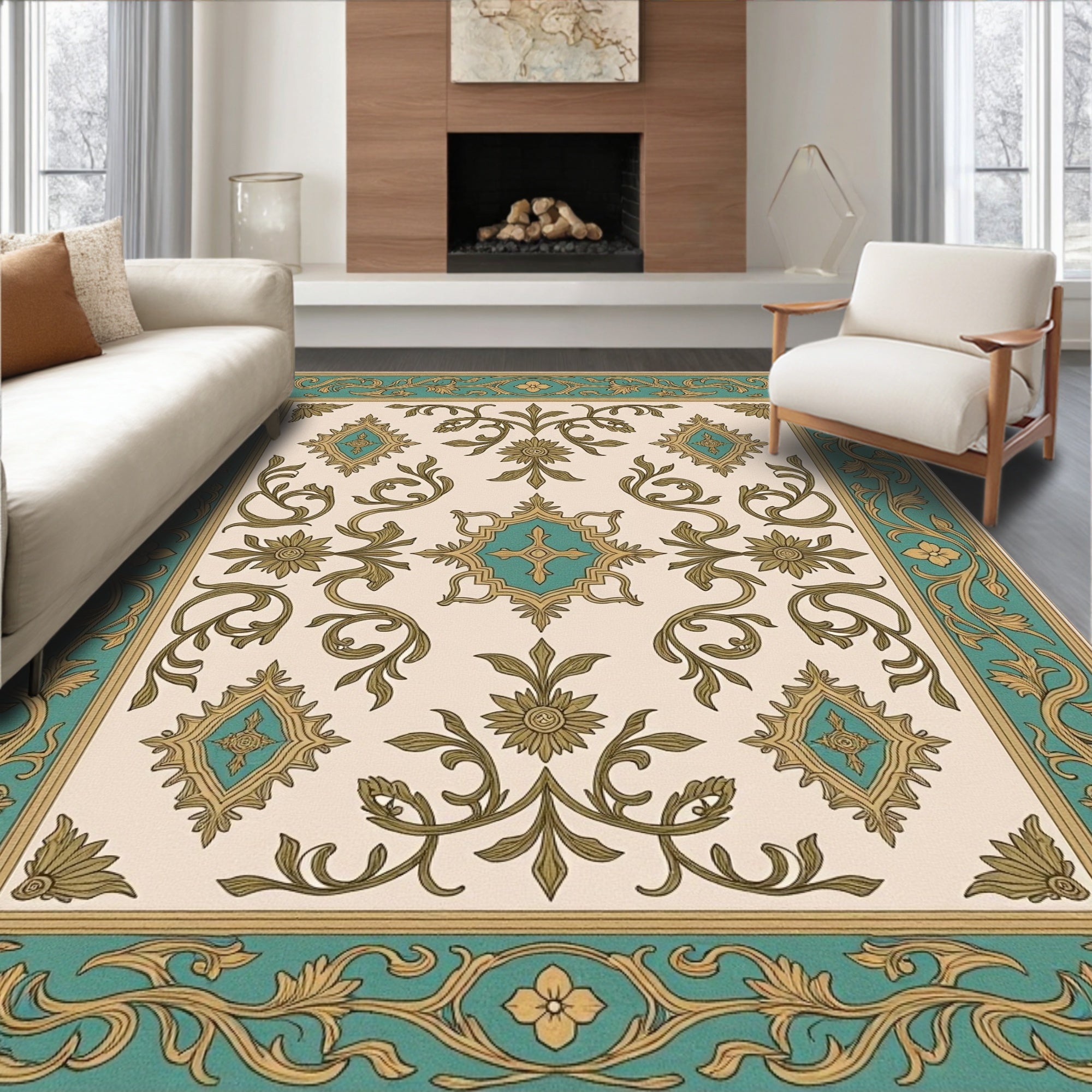 Vintage Floral Bordered Mandala Rug