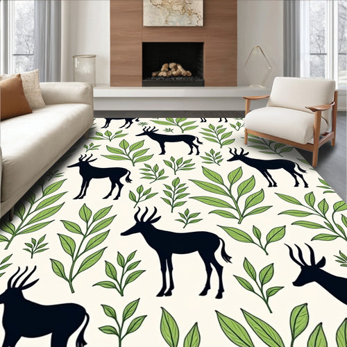 African Antelope and Leaf Pattern Rug