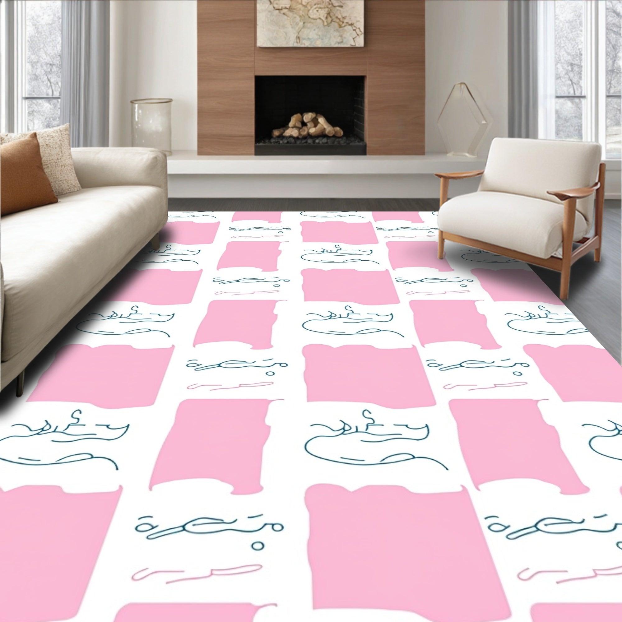 Pink Blush Abstract Checkerboard Pattern Rug