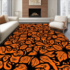 Intricate Orange Floral Swirl Pattern Rug
