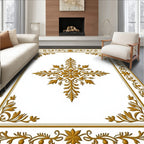 Ornate Gold Swirl Floral Border Rug