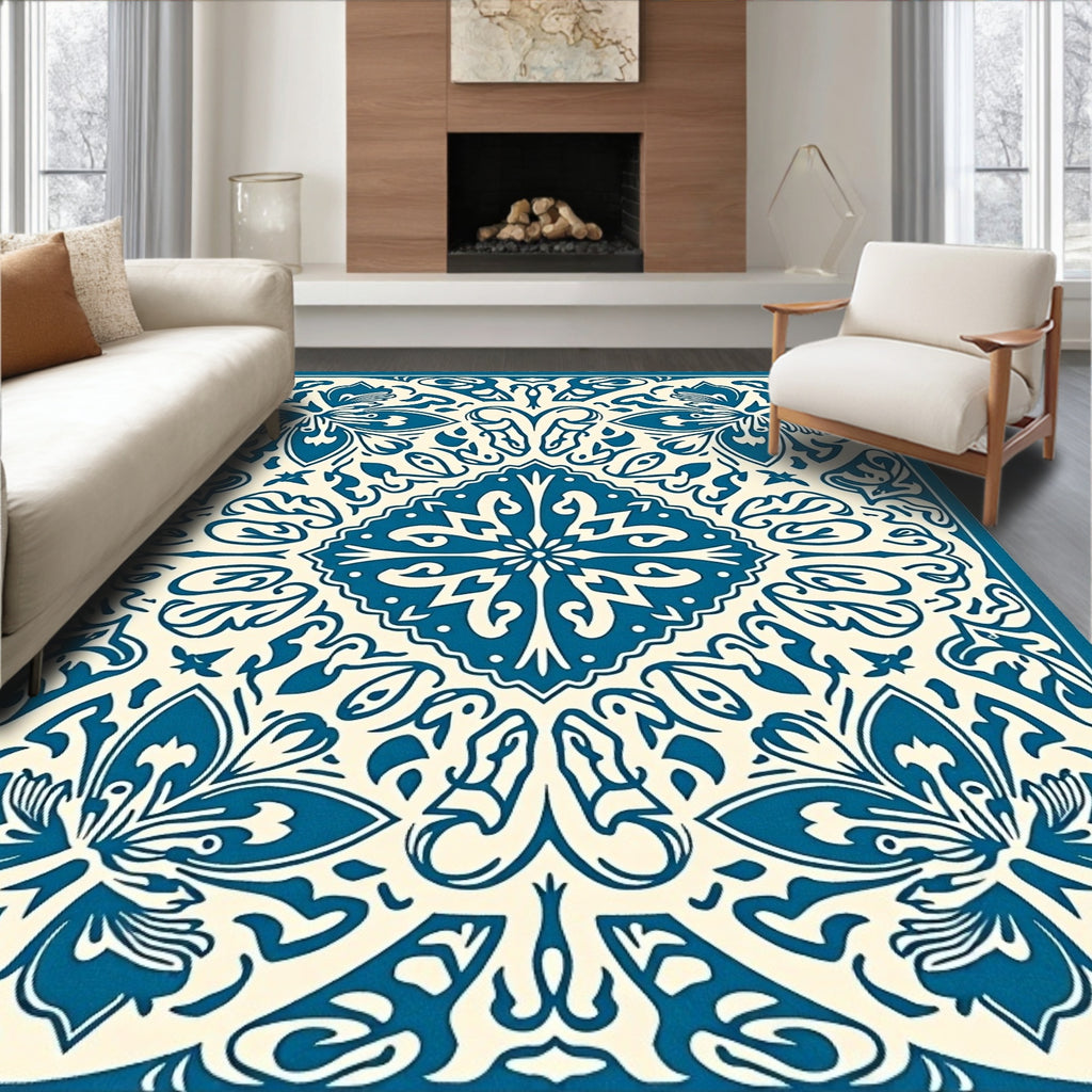 Classic Blue Floral Symmetry Rug