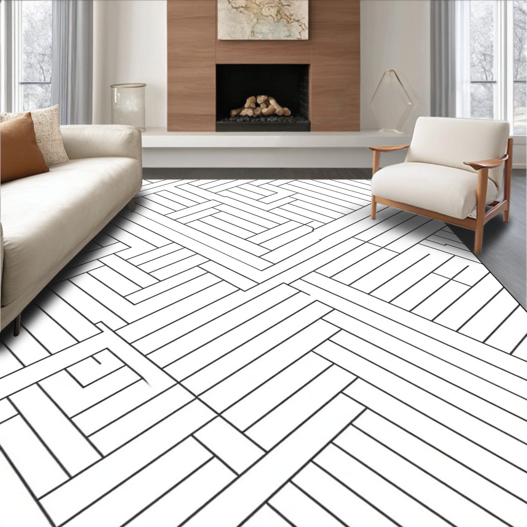 Diagonal Herringbone Pattern Design Rug